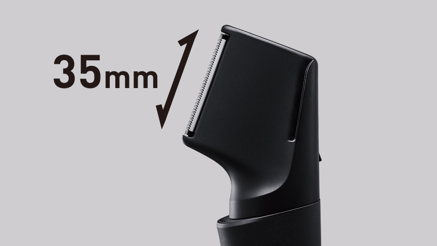 35mm幅の刃を示すボディトリマーのヘッド部分