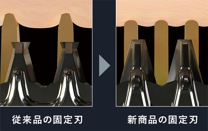 従来品の固定刃→新商品の固定刃イメージ