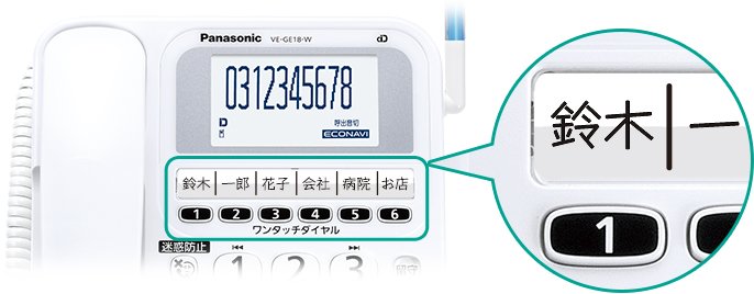 よくかける相手を登録できるワンタッチダイヤル6件（親機）