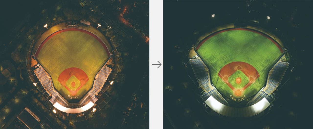 スポーツ施設のナイター設備の夜の明るさのイメージ