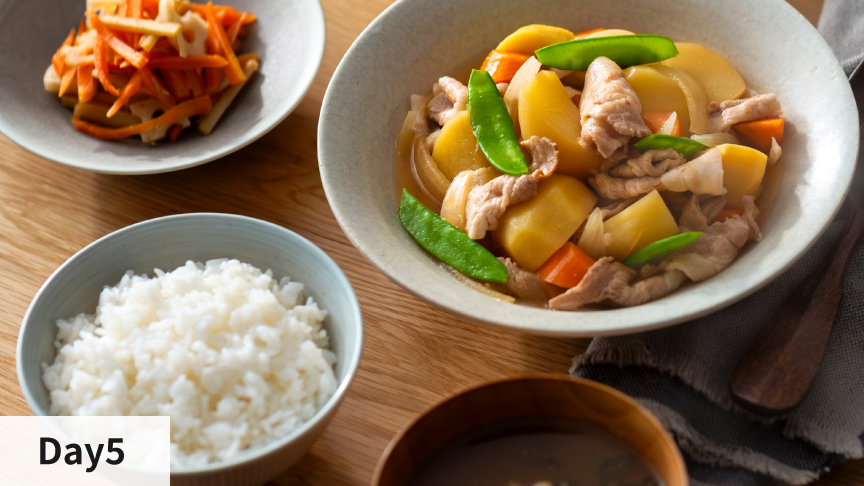 【2品同時あたため】冷凍ごはん×肉じゃが