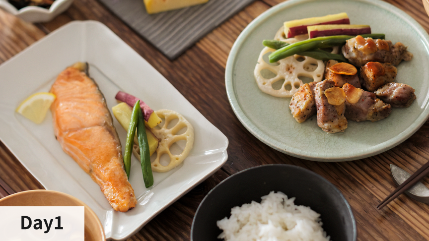 【おまかせグリル】豚肩ロースと鮭のグリル