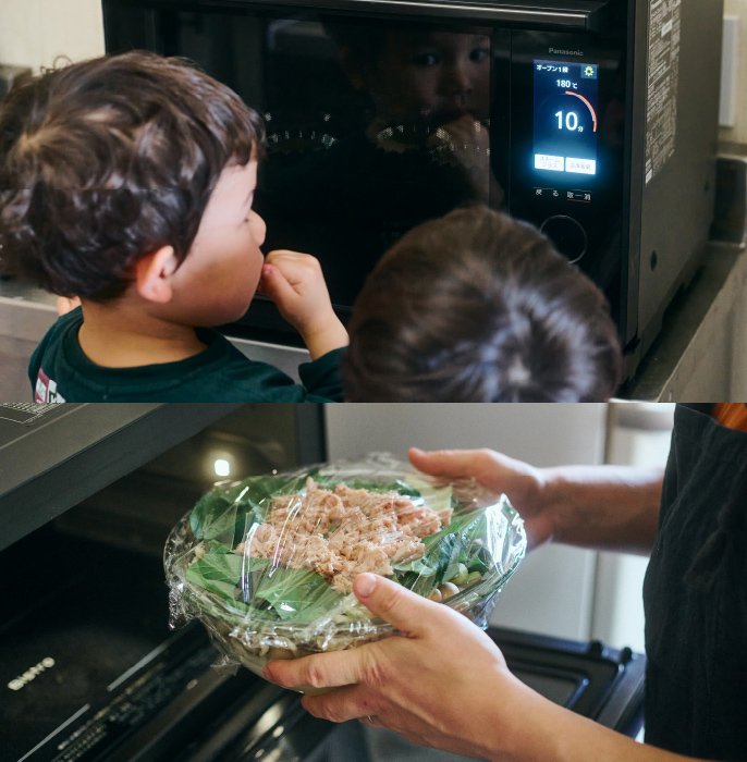 子どもたちと、料理をする志麻さんの画像です。