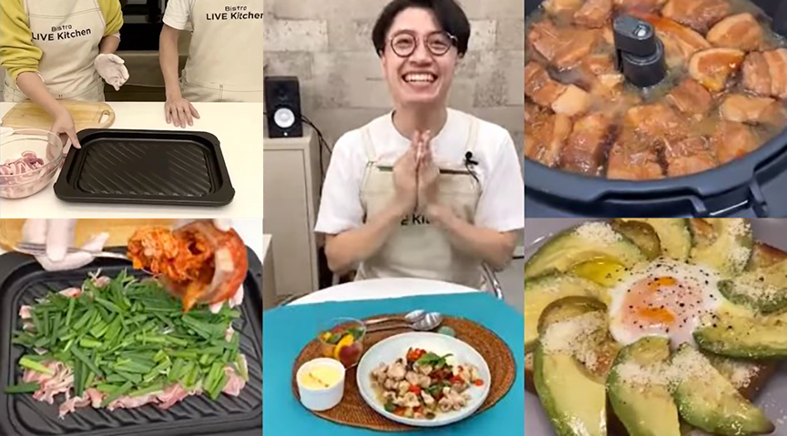 写真：ビストロライブキッチン講師・司会者とビストロライブキッチンで作ったお料理の例