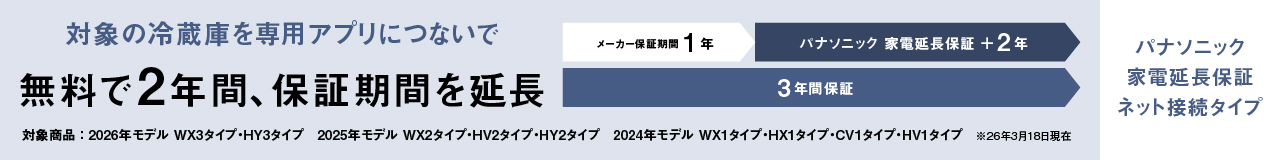 対象の冷蔵庫を専用アプリにつないで無料で2年間、保証期間を延長　パナソニック 家電延長保証ネット接続タイプ