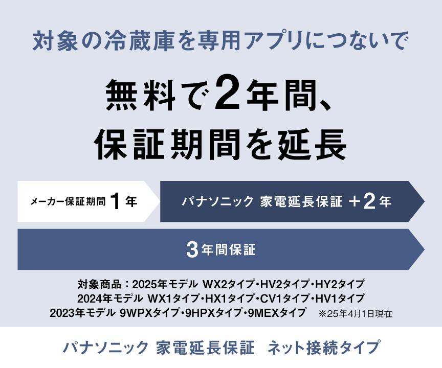 対象の冷蔵庫を専用アプリにつないで無料で2年間、保証期間を延長　パナソニック 家電延長保証ネット接続タイプ