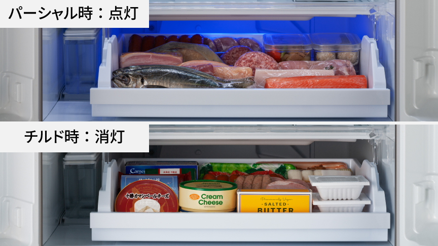 画像：LED照明 パーシャル時：点灯 チルド時：消灯