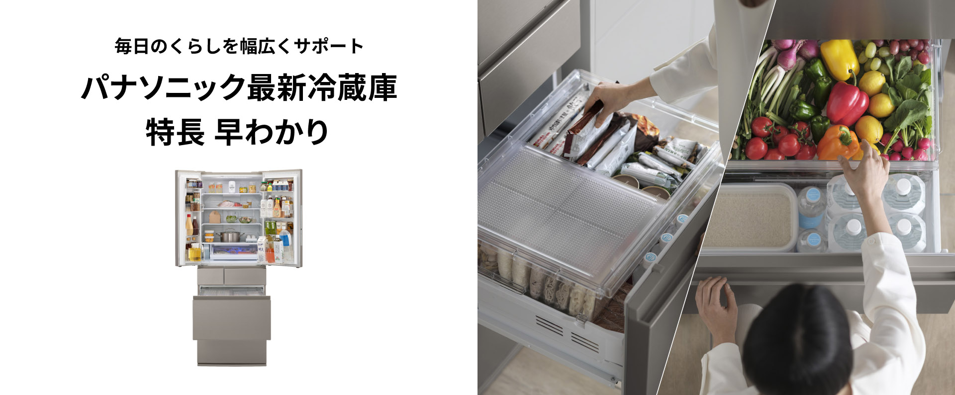 パナソニック最新冷蔵庫　特長 早わかりのメインビジュアルです。