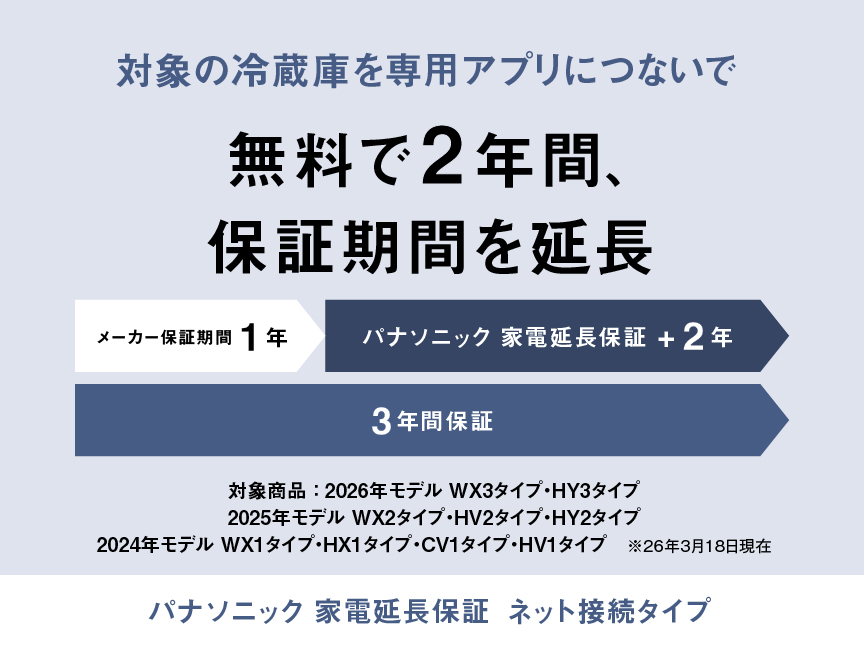 対象の冷蔵庫を専用アプリにつないで無料で2年間、保証期間を延長