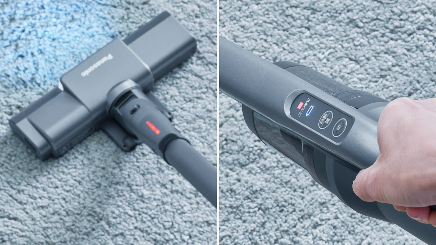 掃除中に目に入りやすい延長管の先と手元の2か所のランプ表示でゴミをお知らせ。 ソファやベッドの下などの掃除は、手元のランプでキレイになったか確認。