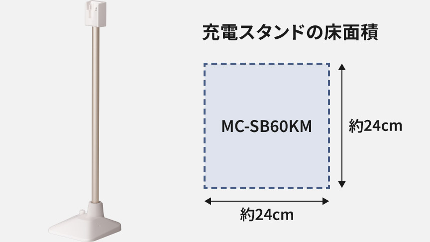 充電スタンドの床面積　幅：約24cm　奥行：約24cm　MC-SB60KM