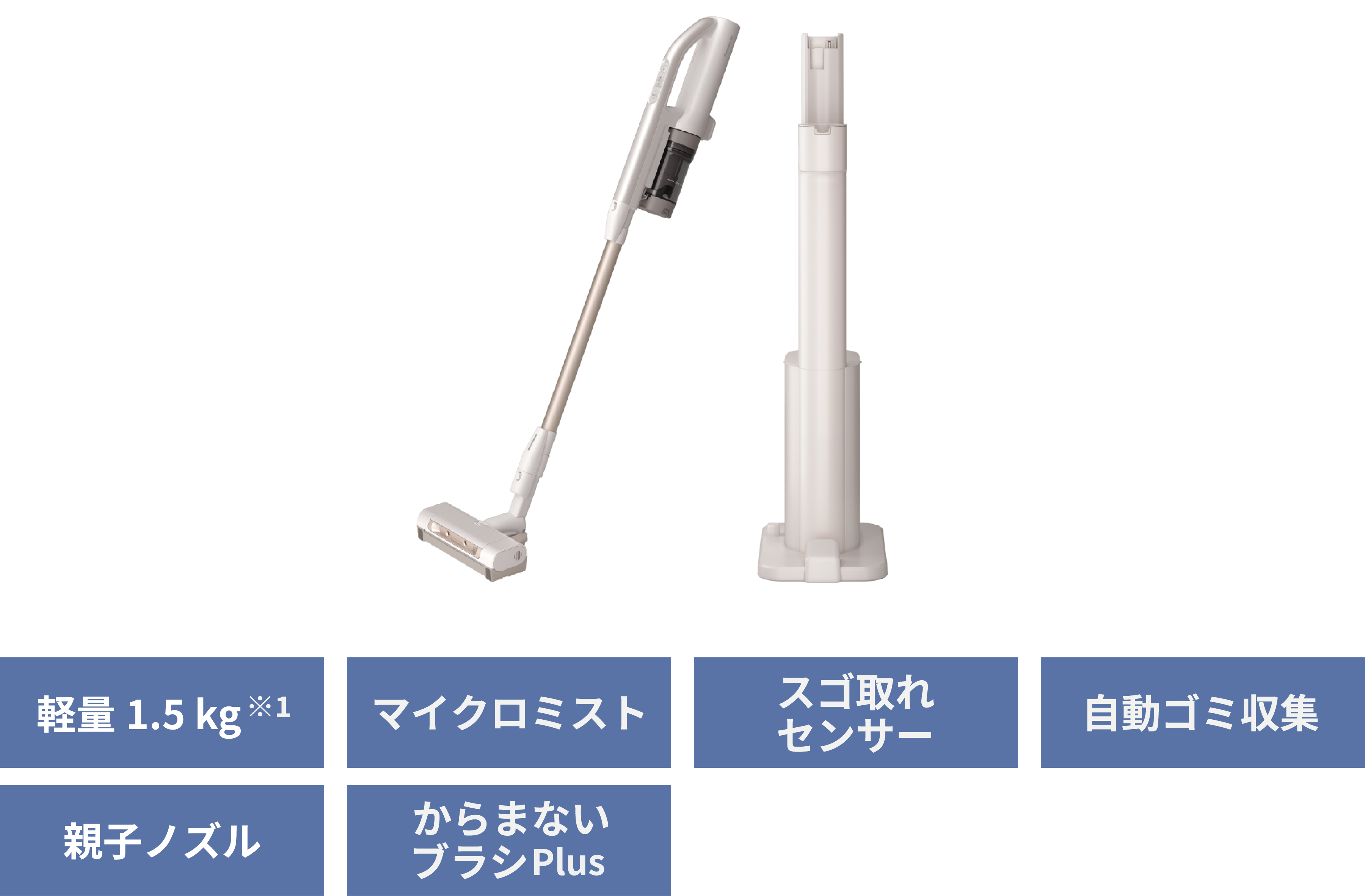 MC-NX600KM：軽量1.5kg※1、マイクロミスト、スゴ取れセンサー、自動ゴミ収集、親子ノズル、からまないブラシPlus