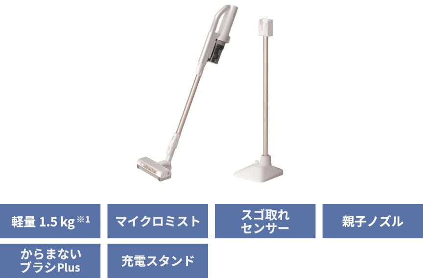 MC-NX60KM：軽量1.5kg※1、マイクロミスト、スゴ取れセンサー、親子ノズル、からまないブラシPlus、充電スタンド
