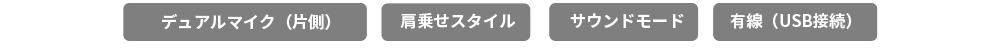 [デュアルマイク（片側）][肩乗せスタイル][サウンドモード][有線（USB接続）]
