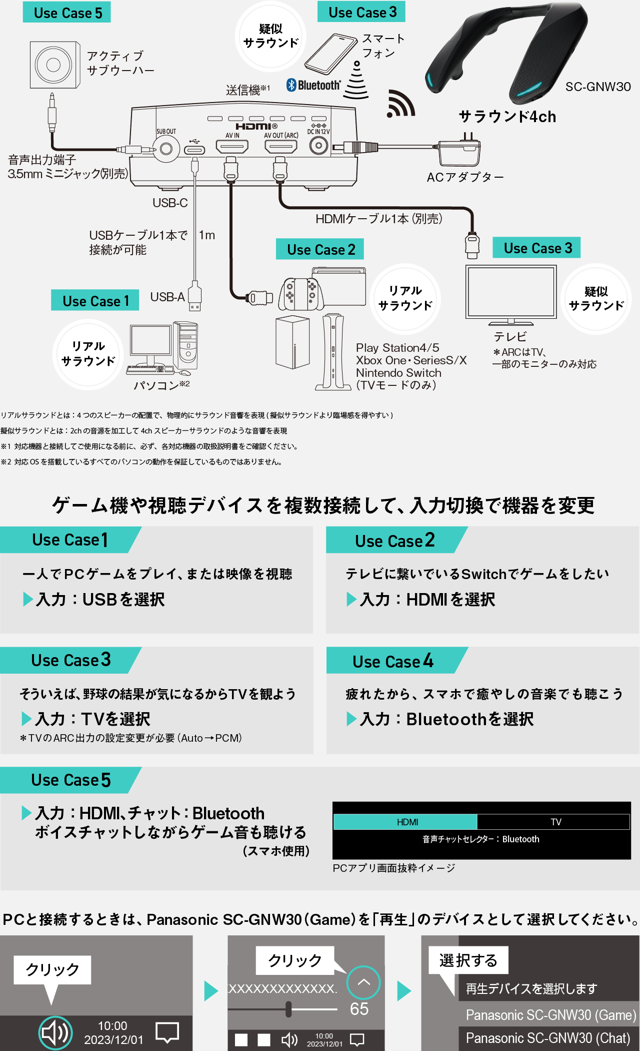 スイッチャー機能を搭載したオーディオデバイスとしても使える