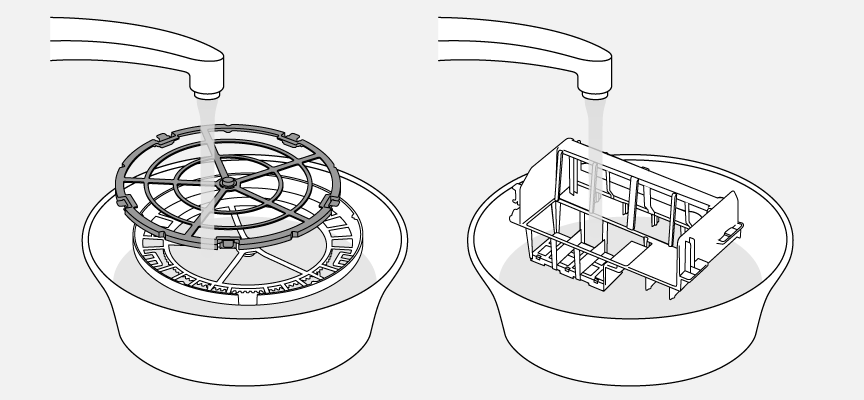 イラスト：フィルター枠・フィルター押さえのお手入れ方法