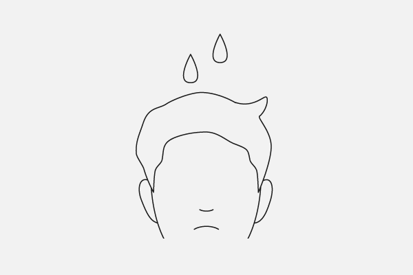 水で濡らしただけの寝ぐせケアをしている男性のイラスト
