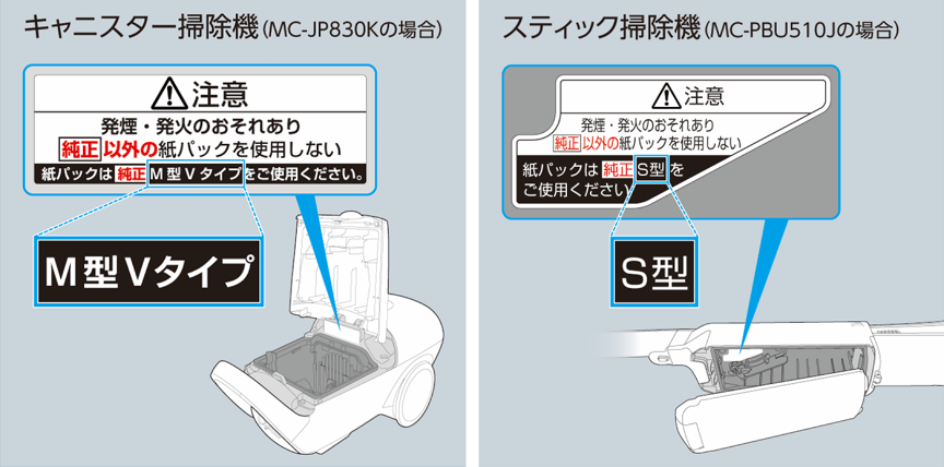 画像：掃除機のラベルで確認する（キャニスター掃除機・スティック掃除機）
