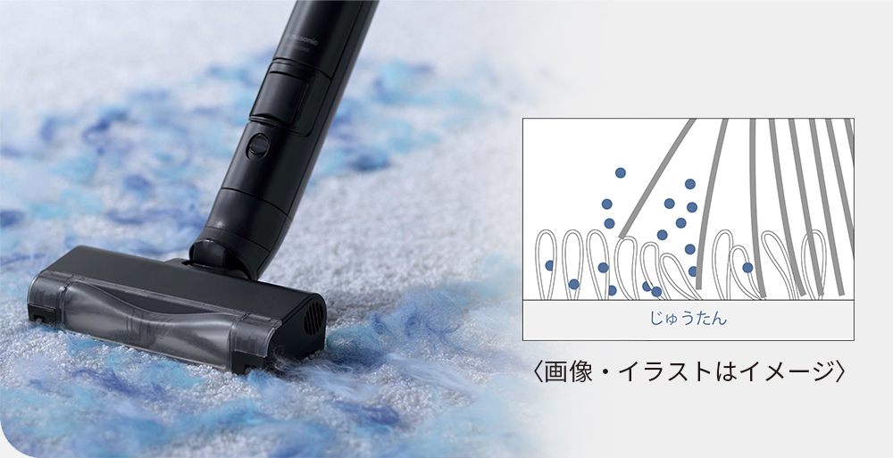 画像：毛先の硬いブラシで じゅうたんの奥までしっかり