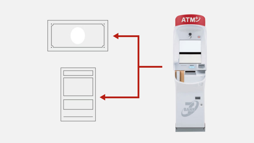 ATMから紙幣とレシートを受取るイメージ画像
