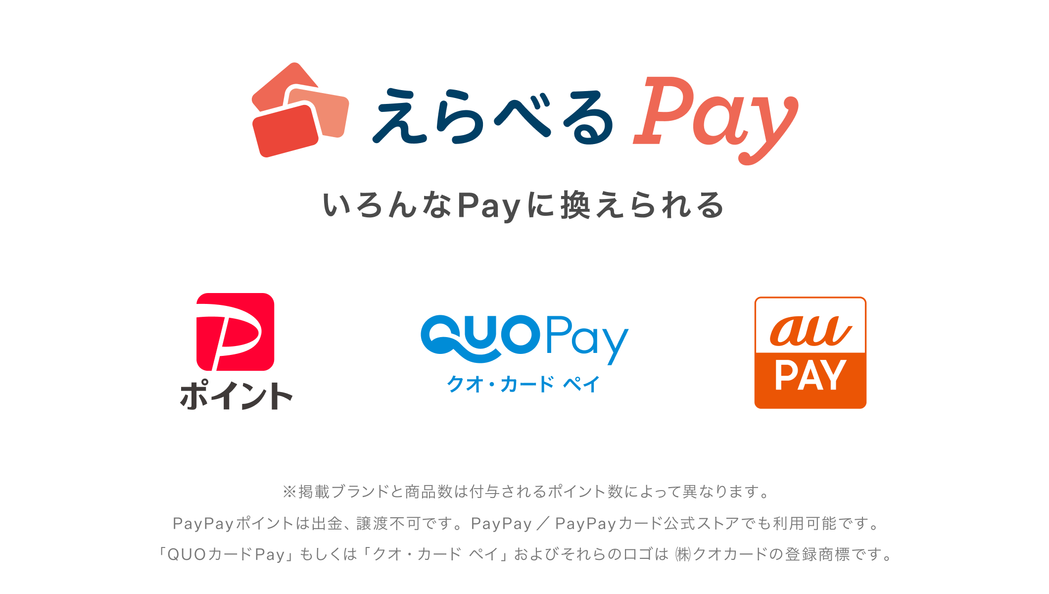 画像：えらべるPay、PayPayポイント、QUOカードPay、au PAY。