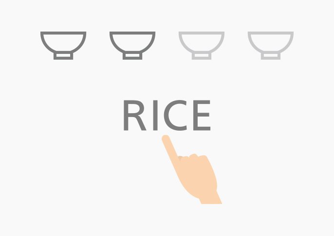 「RISE」（炊飯量選択ボタン）を押して炊飯量を選択している画像です。