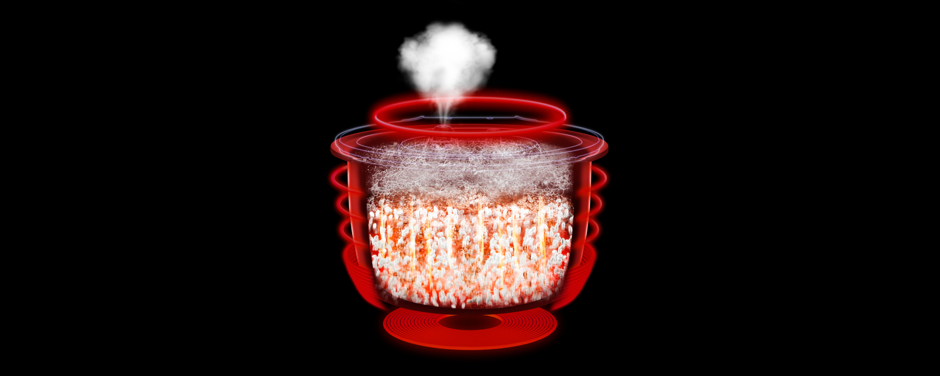 パナソニック炊飯器の火力・圧力技術をイメージしたCGの画像です。