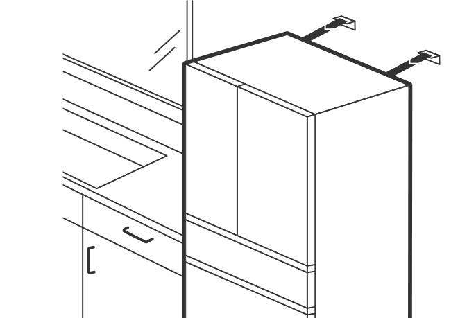 イラスト：ベルトで壁に固定している冷蔵庫