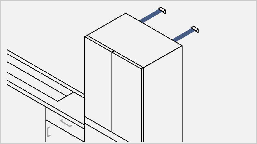 イラスト：ベルトで壁に固定している冷蔵庫