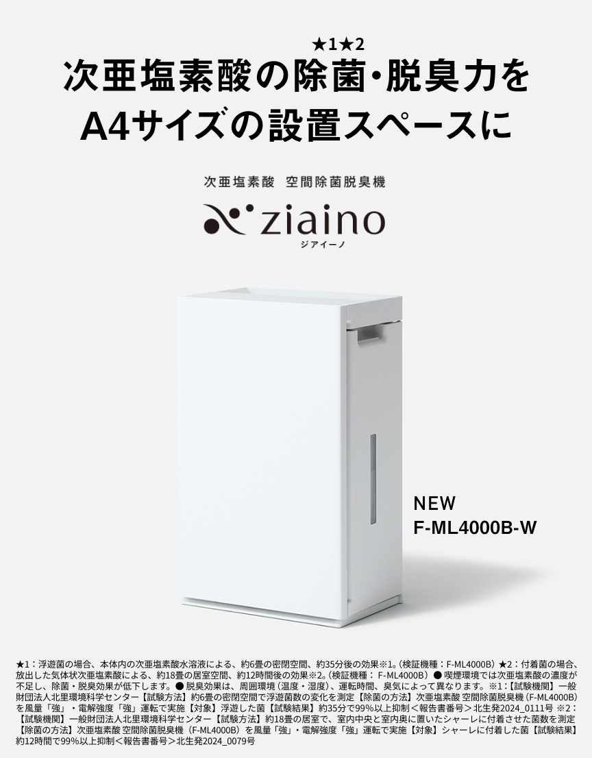 次亜塩素酸の除菌・脱臭力を A4サイズの設置スペースに