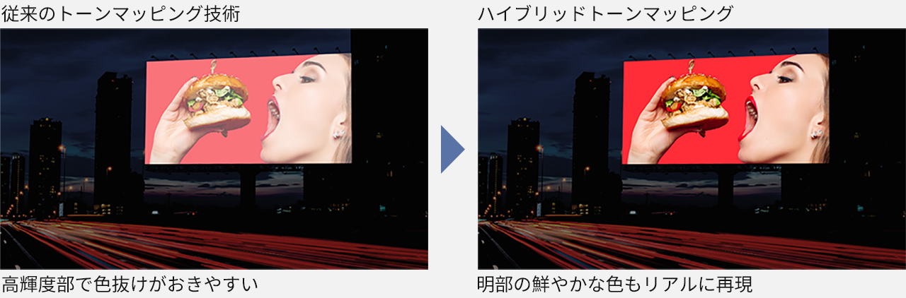 ハイブリッドトーンマッピングの有無の比較