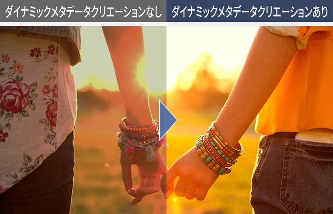 ダイナミックメタデータクリエーションの有無の比較