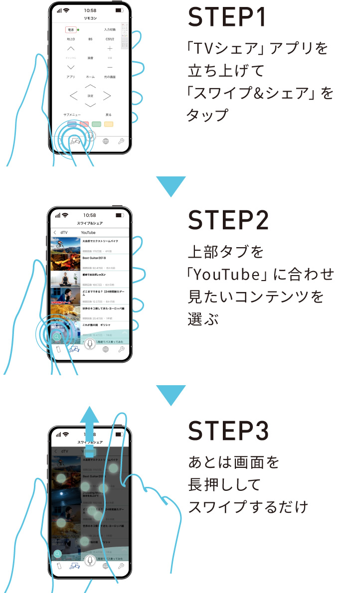 3つのSTEPでスマホからYouTubeをテレビに映し出せます。