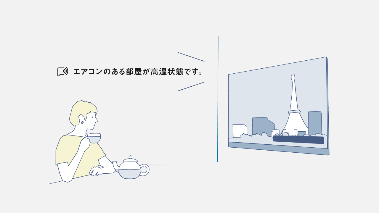 音声プッシュ通知例：エアコンのある部屋が高温状態です。