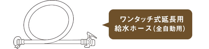 イメージイラスト：ワンタッチ式延長用給水ホース（全自動用）