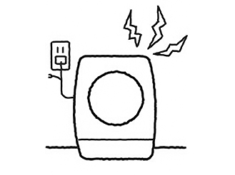 イメージイラスト：洗濯機にアースがなく、漏電している様子