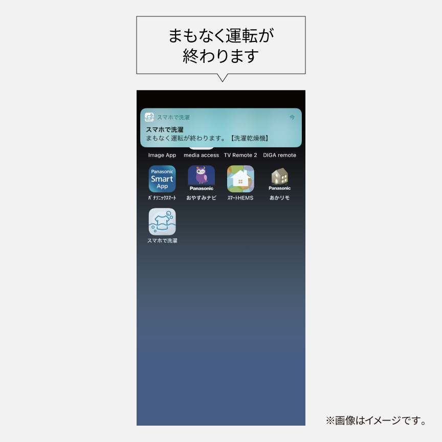 イメージ：「スマホで洗濯」アプリ操作画面