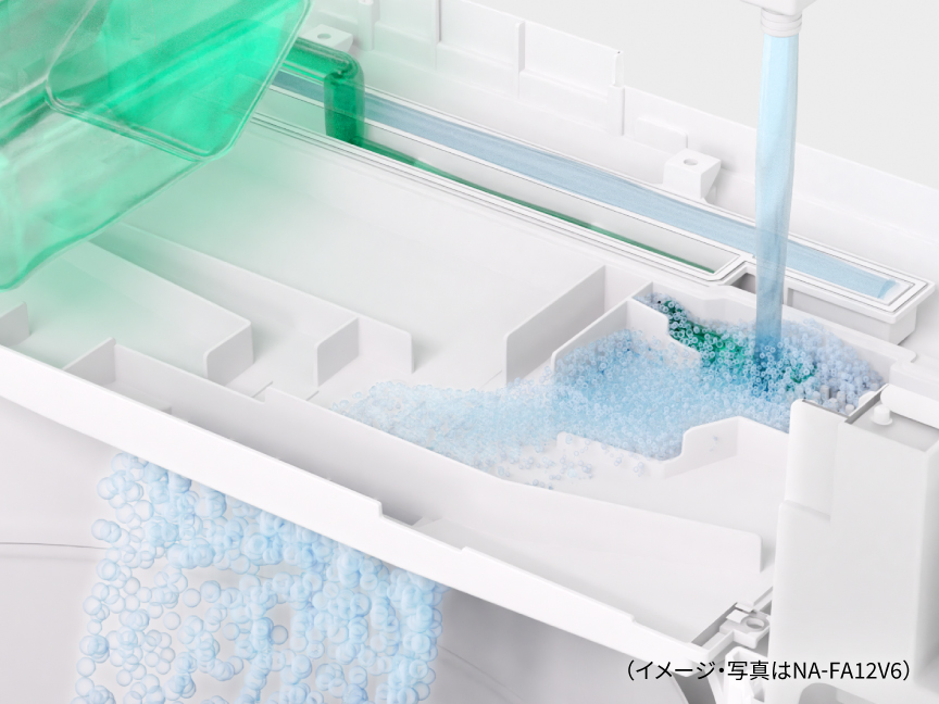 洗剤ケースで洗剤を泡立てているイメージ（イメージ・写真はNA-FA12V6）