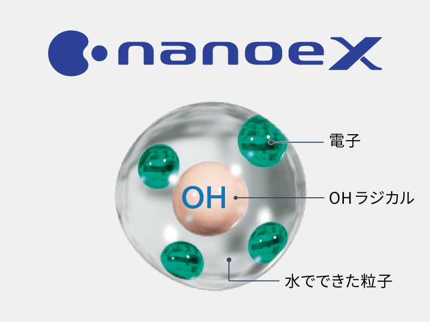 ナノイーX（電子・OHラジカル・水でできた粒子）