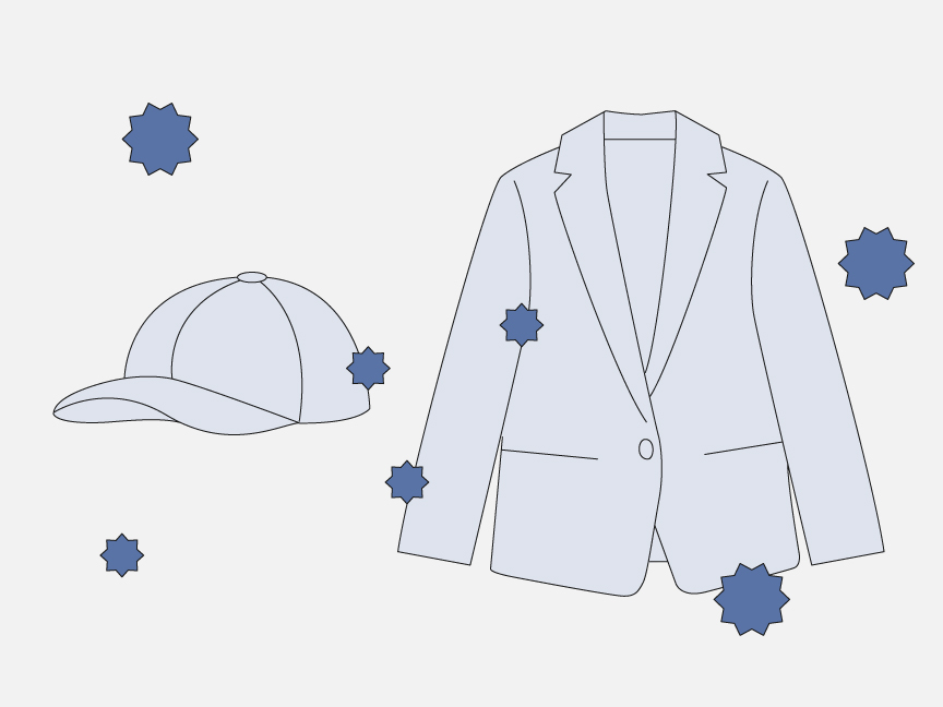 イメージ：花粉のついたジャケット・キャップ