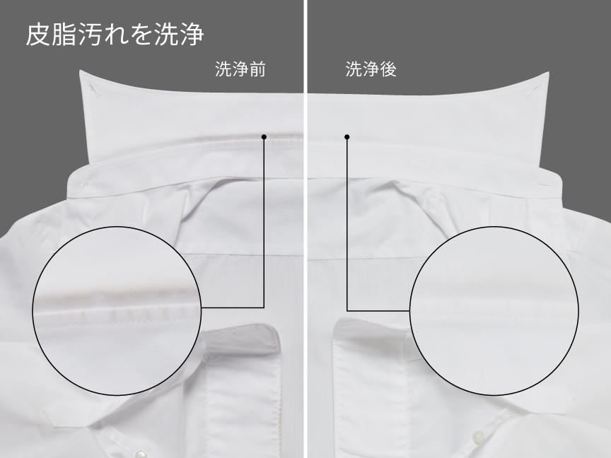 イメージ：ワイシャツの洗浄前後の比較