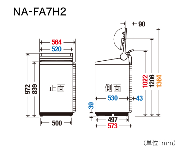 NA-FA7H2の寸法図