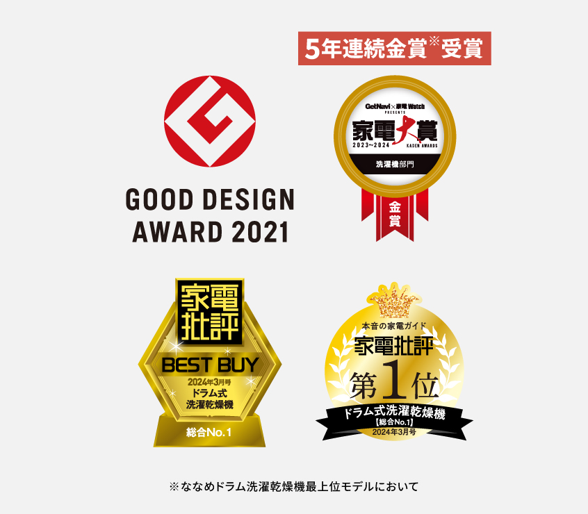 GOOD DESIGN AWARD 2021,家電対象 ５年連続金賞受賞,家電批評 BEST BUY,家電批評 第1位