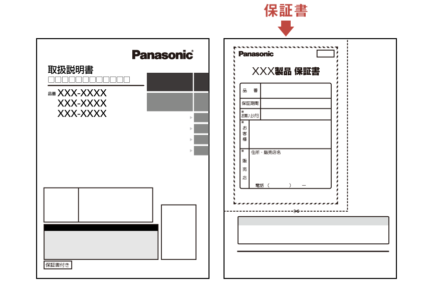 取扱説明書の裏面の保証書イメージ