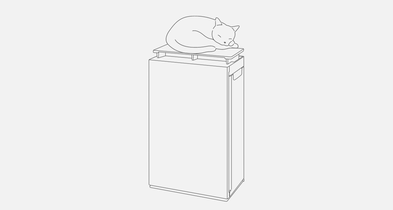 天面アタッチメントをつけたジアイーノの上で、猫が寝ているようすのイラストです。