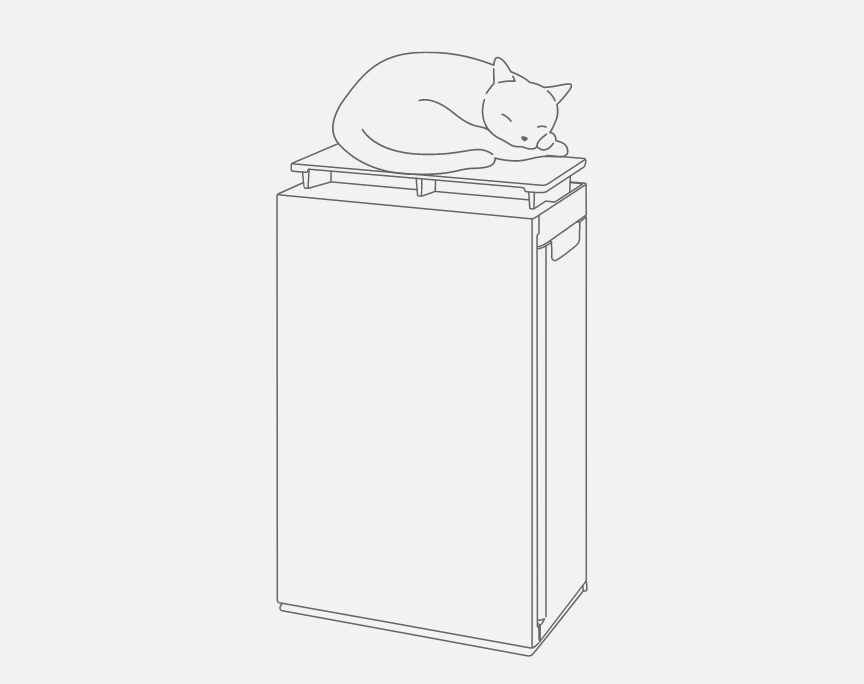 天面アタッチメントをつけたジアイーノの上で、猫が寝ているようすのイラストです。