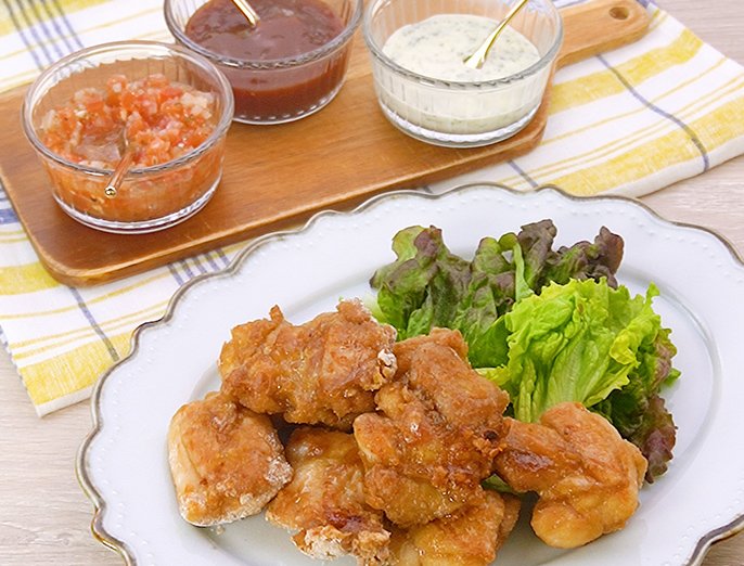 鶏から揚げと3種のディップ【ビストロライブキッチン レシピ】