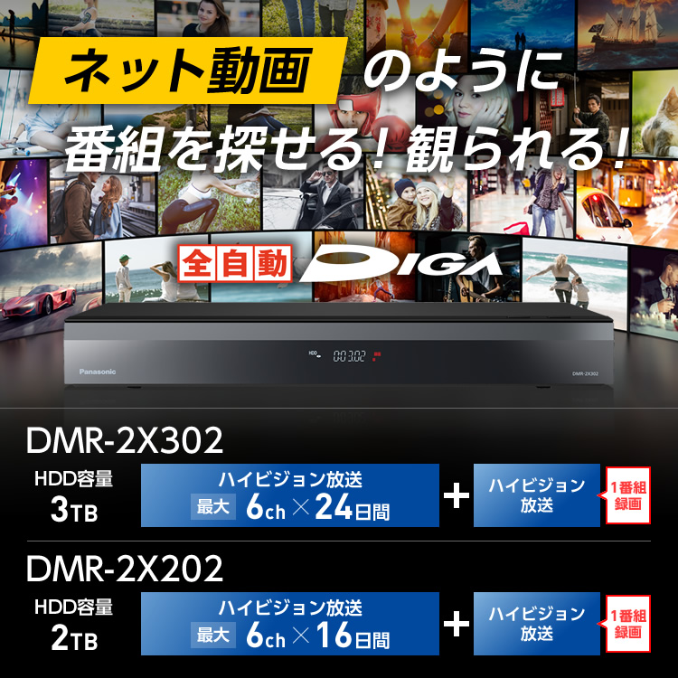 DMR-2X302・DMR-2X202 | 商品一覧 | ブルーレイ・DVDレコーダー DIGA 