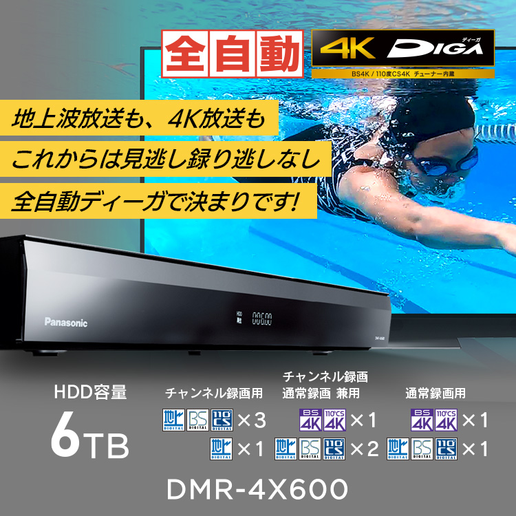 4Kチューナー内蔵 全自動ディーガ DMR-4X600 | 商品一覧 | ブルーレイ 
