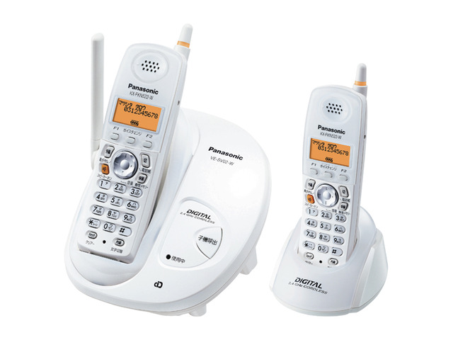 写真：コードレス電話機（充電台（親機）および子機２台） VE-SV02DW-W（ホワイト）